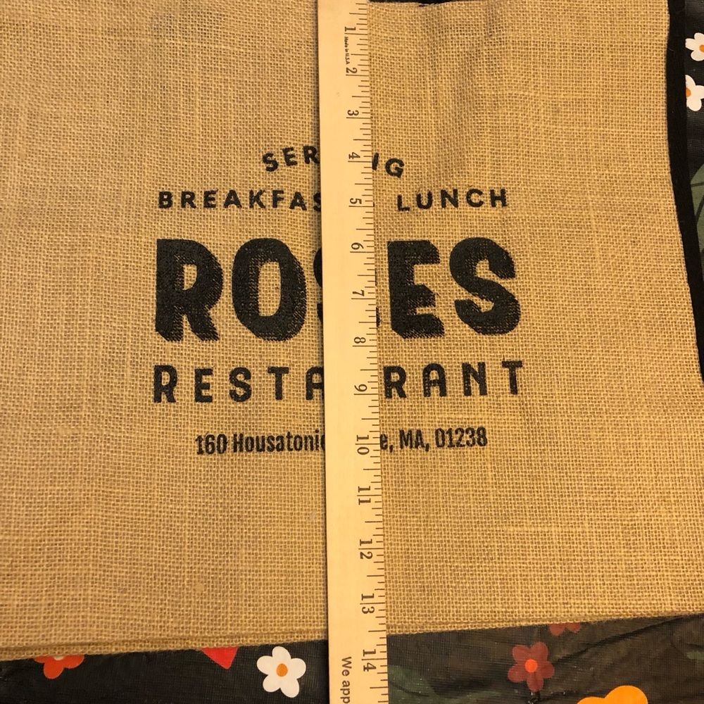 Roses Restaurant burlap and Tote bag with black rope handle - Picture 4 of 6